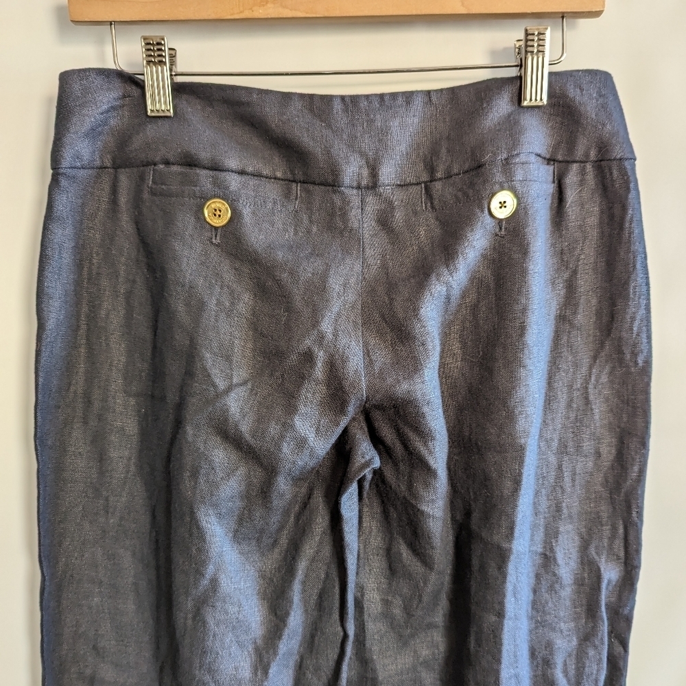 Michael Kors Wide Leg Linen Pants 2 Navy Blue Natural Fiber Dress Pant - Picture 4 of 10